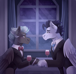 Size: 3500x3400 | Tagged: safe, artist:monnarcha, derpibooru import, soarin', thunderlane, pony, clothes, gay, male, shipping, soarilane, tuxedo