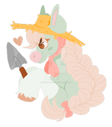 Size: 1024x1163 | Tagged: safe, artist:lovettebunny, derpibooru import, oc, earth pony, pony, deviantart watermark, female, hat, mare, obtrusive watermark, simple background, solo, transparent background, trowel, watermark