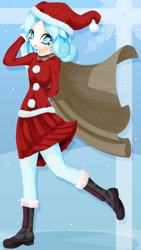Size: 2160x3840 | Tagged: safe, artist:an-m, derpibooru import, oc, oc only, oc:snowdrop, human, 2021, christmas, cloak, clothes, costume, female, high res, holiday, humanized, old art, santa costume, solo, stockings, thigh highs