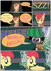 Size: 4800x6600 | Tagged: safe, artist:gm-scoots, artist:little jackie papercut, derpibooru import, apple bloom, oc, oc:wispy willows, breezie, pony, comic:bleeding hearts, feather, implied scootaloo, rope