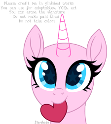 Size: 2160x2400 | Tagged: safe, artist:x-starshade-x, derpibooru import, oc, oc only, pony, g4, bald, base, bust, cute, female, heart, horn, looking at you, mare, mouth hold, portrait, simple background, smiling, smiling at you, solo, transparent background, transparent horn