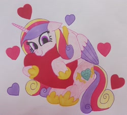 Size: 2960x2688 | Tagged: safe, artist:dhm, derpibooru import, princess cadance, alicorn, pony, colored pencil drawing, cute, ears, floppy ears, heart, looking at you, love, marker drawing, mixed media, pen drawing, simple background, solo, traditional art