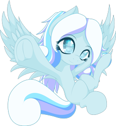 Size: 1380x1500 | Tagged: safe, artist:an-m, derpibooru import, oc, oc only, oc:snowdrop, pegasus, pony, 2021, female, filly, foal, looking at you, old art, pointing at you, simple background, sitting, smiling, solo, spread wings, transparent background, underhoof, wings