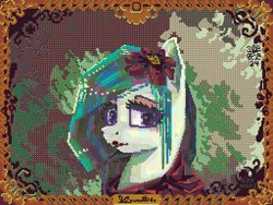 Size: 3840x2880 | Tagged: safe, artist:boxwari, derpibooru import, marble pie, earth pony, pony, g4, bust, female, flower, flower in hair, high res, looking at you, mare, picture frame, pixel art, solo