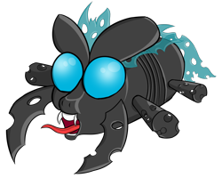 Size: 4464x3580 | Tagged: artist needed, safe, derpibooru exclusive, derpibooru import, changeling, insect, blue changeling, fangs, lineart, shading, simple background, tongue, tongue out, transparent background, wings