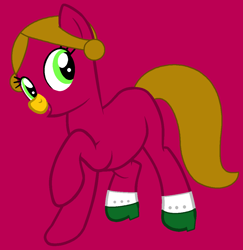 Size: 1067x1100 | Tagged: safe, artist:raini-bases, artist:spitfirethepegasusfan39, derpibooru import, earth pony, pony, g4, adult blank flank, base used, blank flank, clothes, female, helpful, little miss, little miss helpful, magenta background, mare, mr. men, mr. men little miss, open mouth, open smile, ponified, raised hoof, raised leg, shoes, simple background, smiling, solo, species swap