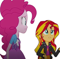 Size: 2540x2520 | Tagged: safe, derpibooru import, edit, edited screencap, editor:homersimpson1983, screencap, pinkie pie, sunset shimmer, human, equestria girls, g4, rainbow rocks, background removed, female, not a vector