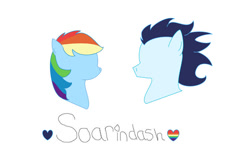 Size: 750x445 | Tagged: safe, artist:xxskittleponyxx, derpibooru import, rainbow dash, soarin', pegasus, pony, g4, female, male, mare, shipping, soarindash, stallion, straight