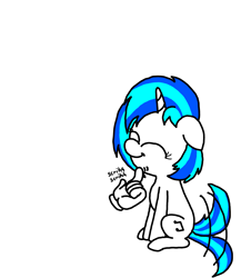 Size: 3023x3351 | Tagged: safe, artist:professorventurer, derpibooru import, dj pon-3, vinyl scratch, unicorn, g4, ^^, clothes, disembodied hand, ears, eyes closed, female, filly, filly vinyl scratch, floppy ears, foal, gloves, hand, happy, horn, petting, satisfied, scratching, simple background, smiling, smirk, tail, tail wag, white background, younger