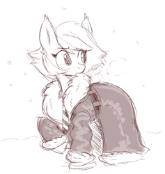 Size: 1804x1906 | Tagged: safe, artist:aer0 zer0, derpibooru import, oc, oc:news flash, bat pony, clothes, coat, cold, female, mare, necktie, sketch, snow, solo, winter outfit