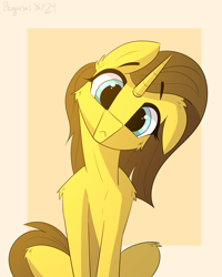 Size: 3200x4000 | Tagged: safe, artist:pegasusyay, derpibooru import, oc, oc only, pony, unicorn, cute, half body, head tilt, horn, looking at you, one ear down, sitting, snoot, solo