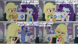 Size: 2000x1125 | Tagged: safe, derpibooru import, edit, edited screencap, editor:quoterific, screencap, applejack, rarity, human, better together, camping must-haves, equestria girls, cute, raribetes, rarity's bedroom