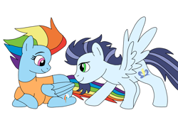 Size: 1110x720 | Tagged: safe, artist:dasher666, derpibooru import, rainbow dash, soarin', pegasus, pony, the last problem, female, male, mare, older, older rainbow dash, older soarin', older soarindash, shipping, simple background, soarindash, stallion, straight, white background