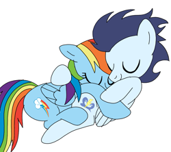 Size: 811x720 | Tagged: safe, artist:dasher666, derpibooru import, rainbow dash, soarin', pegasus, pony, female, male, mare, shipping, simple background, sleeping, soarindash, stallion, straight, white background