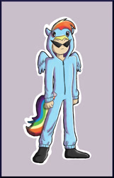 Size: 1024x1594 | Tagged: safe, artist:koji45, derpibooru import, rainbow dash, human, clothes, costume, dirk strider, homestuck, kigurumi, onesie, solo