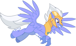 Size: 7921x4815 | Tagged: safe, artist:hendro107, derpibooru import, sky beak, classical hippogriff, hippogriff, g4, surf and/or turf, armor, flying, high res, looking down, male, simple background, smiling, solo, transparent background, vector, wings