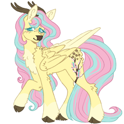 Size: 1000x1000 | Tagged: safe, artist:kazmuun, derpibooru import, fluttershy, deer, deer pony, original species, peryton, simple background, solo, species swap, transparent background