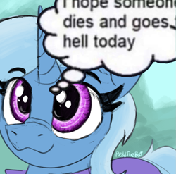 Size: 1263x1247 | Tagged: safe, artist:reddthebat, derpibooru import, trixie, pony, unicorn, g4, close-up, eyebrows, eyebrows visible through hair, female, mare, solo, thought bubble, vulgar