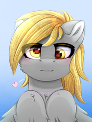 Size: 1875x2500 | Tagged: safe, artist:taiweiart, derpibooru import, derpy hooves, pegasus, pony, g4, blushing, eye clipping through hair, female, gradient background, heart, heart eyes, high res, looking at you, mare, solo, wingding eyes