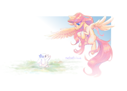 Size: 2000x1429 | Tagged: safe, artist:melonlicious, derpibooru import, angel bunny, fluttershy, g4, animated, colored, cute, flower, flying, gif, grass, pink hair, simple background, white background, wings