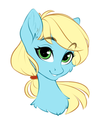 Size: 1578x1916 | Tagged: safe, artist:kittytitikitty, derpibooru import, oc, oc only, pegasus, bust, cheek fluff, chest fluff, cute, ear fluff, ears, eyebrows, eyebrows visible through hair, headshot commission, looking at you, pegasus oc, portrait, simple background, smiling, solo, teeth, white background