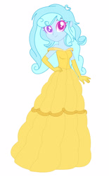 Size: 1280x2060 | Tagged: safe, artist:brightstar40k, derpibooru import, oc, oc only, oc:jemimasparkle, human, beauty and the beast, belle, breasts, clothes, dress, evening gloves, female, gloves, gown, hand on hip, humanized, long gloves, princess, princess costume, princess dress, simple background, smiling, solo, white background