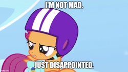 Size: 888x499 | Tagged: artist needed, safe, anonymous artist, derpibooru import, edit, edited screencap, screencap, scootaloo, g4, parental glideance, adopted, adopted offspring, bag, female, filly, foal, headcanon, headcanon in the description, helmet, i'm not mad just disappointed, meme, saddle bag, scootadoption, scooter, solo