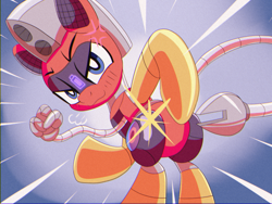 Size: 1500x1125 | Tagged: safe, artist:trackheadtherobopony, derpibooru import, oc, oc:trackhead, pony, robot, robot pony, :3, bipedal, bite my shiny metal ass, blushing, butt, cross-popping veins, emanata, fist, looking at you, plot, prehensile tail, robutt, solo, speed lines, tail