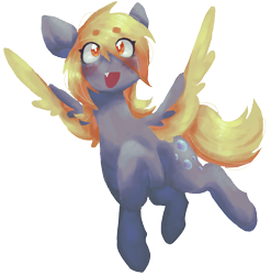 Size: 1584x1605 | Tagged: safe, artist:battiegutz, derpibooru import, derpy hooves, pegasus, pony, g4, alternate design, beanbrows, blonde, blonde mane, blonde tail, blushing, colored eyebrows, colored wings, colored wingtips, eye clipping through hair, eyebrows, eyebrows visible through hair, fangs, female, flying, freckles, golden eyes, hooves in air, mare, open mouth, open smile, raised hoof, raised leg, simple background, smiling, spread wings, starry eyes, tail, transparent background, two toned wings, wingding eyes, wings, yellow mane, yellow tail