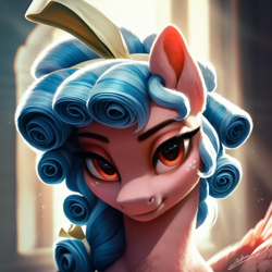 Size: 1024x1024 | Tagged: safe, ai content, derpibooru import, generator:pony diffusion v6 xl, generator:purplesmart.ai, generator:stable diffusion, machine learning generated, cozy glow, pegasus, pony, g4, bedroom eyes, looking at you, older, older cozy glow, prompter:maresforever, solo