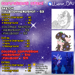 Size: 4096x4096 | Tagged: safe, artist:juniverse, derpibooru import, oc, oc:juniverse, alicorn, earth pony, pegasus, pony, unicorn, advertisement, advertising, colored, colored sketch, commision open, commission, commission example, commission info, full body, headshot commission, price sheet, prices, sketch