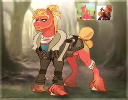 Size: 4096x3188 | Tagged: safe, artist:copshop, derpibooru import, big macintosh, earth pony, pony, g4, alternate hairstyle, bandaid, bandaid on nose, beard, clothes, facial hair, jacket, male, my little worms, screencap reference, solo, stallion