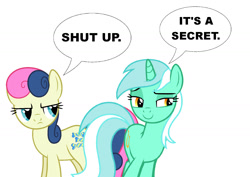 Size: 1588x1123 | Tagged: safe, derpibooru import, bon bon, lyra heartstrings, sweetie drops, g4, bon bon is not amused, duo, duo female, female, reference to another series, simpsons did it, speech bubble, the simpsons, unamused