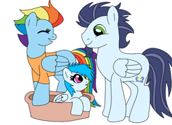 Size: 992x720 | Tagged: safe, artist:dasher666, derpibooru import, rainbow dash, soarin', oc, oc:river, pegasus, pony, the last problem, female, filly, foal, male, mare, offspring, older, older rainbow dash, older soarin', older soarindash, parent:rainbow dash, parent:soarin', parents:soarindash, shipping, simple background, soarindash, stallion, straight, white background