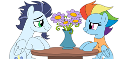 Size: 1535x720 | Tagged: safe, artist:dasher666, derpibooru import, rainbow dash, soarin', pegasus, pony, g4, the last problem, date, female, flower, flower vase, male, mare, older, older rainbow dash, older soarin', older soarindash, shipping, simple background, soarindash, stallion, straight, white background