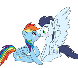 Size: 813x720 | Tagged: safe, artist:dasher666, derpibooru import, rainbow dash, soarin', pegasus, pony, g4, female, kiss on the lips, kissing, male, mare, shipping, simple background, soarindash, stallion, straight, white background