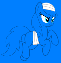 Size: 909x933 | Tagged: safe, artist:riakapepsipony, artist:spitfirethepegasusfan39, derpibooru import, earth pony, pony, g4, adult blank flank, bandage, base used, blank flank, blue background, male, mr. bump, mr. men, narrowed eyes, ponified, running, simple background, smiling, solo, species swap, stallion