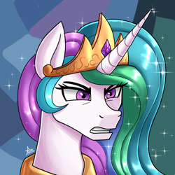 Size: 1200x1200 | Tagged: safe, artist:zachc, derpibooru import, princess celestia, alicorn, pony, g4, season 9, the ending of the end, angry, female, gritted teeth, mare, scene interpretation, solo, teeth