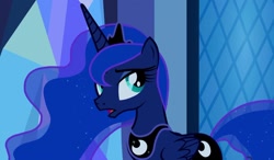 Size: 1485x867 | Tagged: safe, derpibooru import, princess luna, alicorn, pony, do princesses dream of magic sheep, g4, season 5, cropped, ethereal mane, female, folded wings, mare, open mouth, solo, sparkly mane, wings