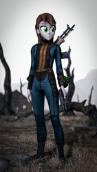 Size: 2160x3840 | Tagged: safe, artist:sfmaniaceq, derpibooru import, oc, oc only, oc:littlepip, human, fallout equestria, equestria girls, 3d, clothes, equestria girls-ified, fallout, female, gun, jumpsuit, rifle, solo, source filmmaker, vault suit, weapon