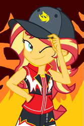 Size: 441x662 | Tagged: safe, artist:mlpandboboiboyfan, derpibooru import, blaze, sunset shimmer, better together, display of affection, equestria girls, g4, boboiboy, boboiboy blaze, boboiboy fire, boboiboy: the movie, burn, burning, cap, clothes, fire, hat, jacket