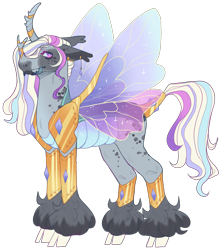 Size: 2457x2784 | Tagged: safe, artist:sleepy-nova, derpibooru import, oc, oc only, changepony, hybrid, armor, cloven hooves, magical lesbian spawn, offspring, parent:princess celestia, parent:queen chrysalis, parents:chryslestia, simple background, solo, transparent background