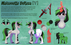 Size: 2612x1668 | Tagged: safe, artist:alrumoon_art, derpibooru import, oc, oc only, oc:maisonette delteza, pony, unicorn, boots, bowtie, bust, chest fluff, clothes, color palette, colored hooves, concave belly, curved horn, dress, female, horn, jewelry, leg fluff, looking at you, magic, magic aura, necklace, ponytail, red eyes, reference sheet, scar, shoes, side view, simple background, sleeve tattoo, smiling, standing, tattoo, teal background, text, trans female, trans symbol, transgender, unicorn oc