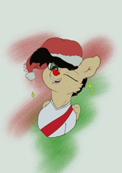 Size: 1000x1414 | Tagged: safe, artist:puffluna8, derpibooru import, oc, oc only, oc:afrito, pegasus, christmas, hat, holiday, pegasus oc, reno, river plate, santa hat, solo