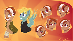 Size: 1920x1080 | Tagged: safe, artist:willoillo, derpibooru import, oc, oc only, oc:roulette, oc:sunny hymn, earth pony, pegasus, fallout equestria, fallout equestria: red 36, busts, commission, emotes, fanfic art, hairstyles, scissors