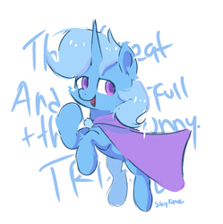 Size: 636x638 | Tagged: safe, artist:skylinepony_, derpibooru import, trixie, pony, unicorn, g4, cape, clothes, female, great and powerful, horn, mare, raised hoof, raised leg, signature, simple background, solo, trixie's cape, white background