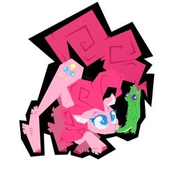 Size: 1920x1936 | Tagged: safe, artist:twistylittlepassages, derpibooru import, gummy, pinkie pie, alligator, earth pony, pony, g4, biting, colored pupils, duo, duo male and female, female, male, mare, outline, simple background, tail, tail bite, transparent background