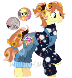 Size: 1920x2089 | Tagged: safe, artist:interstellar-quartz, derpibooru import, applejack, oc, oc:golden afternoon, earth pony, pony, clothes, flower, male, overalls, pearl (steven universe), simple background, stallion, steven universe, sweater, transparent background