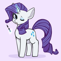 Size: 624x618 | Tagged: safe, alternate version, artist:ghostyglue, derpibooru import, rarity, pony, unicorn, g4, cannon, eyeshadow, magic, makeup, mascara, one eye closed, open mouth, purple mane, purple tail, solo, tail, white fur