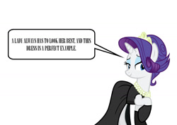 Size: 1588x1123 | Tagged: safe, derpibooru import, rarity, g4, audrey hepburn, breakfast at tiffany's, clothes, dress, holly golightly, simple background, speech bubble, that pony sure does love dresses, white background